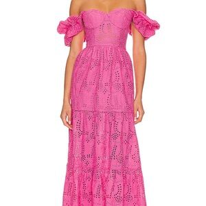 Line & Dot Pink Off-Shoulder Lace Dress